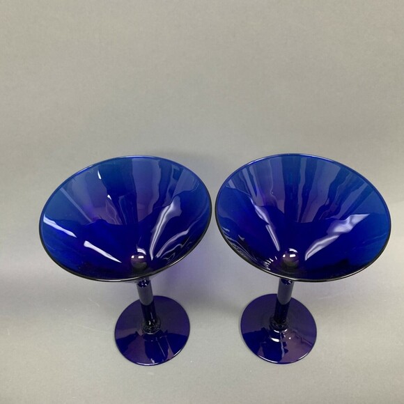 Cobalt Blue Glass Martini Margarita Glasses Moon Tree 6 7/8 Tall Lot of 2 - Picture 3 of 6